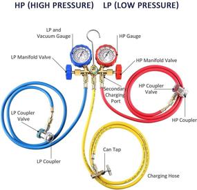 img 1 attached to 🔧 Orion Motor Tech 3-Way AC Gauges Manifold Gauge Set for Freon Charging - Fits R134A R12 R22 R502 Refrigerants, with 5FT Hoses, Adjustable Couplers, and Can Tap