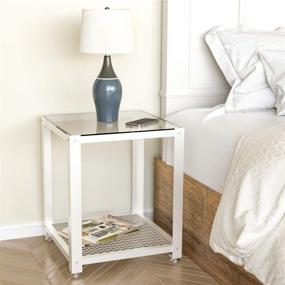 img 3 attached to 🛋️ J JACKCUBE DESIGN 2 Tier Glass White Square End Table - Stylish Side Table for Bedroom Living Room Sofa Couch