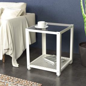 img 2 attached to 🛋️ J JACKCUBE DESIGN 2 Tier Glass White Square End Table - Stylish Side Table for Bedroom Living Room Sofa Couch