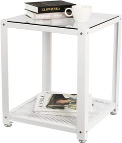 img 4 attached to 🛋️ J JACKCUBE DESIGN 2 Tier Glass White Square End Table - Stylish Side Table for Bedroom Living Room Sofa Couch