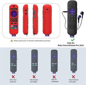 img 3 attached to 3 шт. антискользящий силиконовый чехол для пульта управления Roku Voice Remote Pro 2021 - ударопрочный защитный чехол с подвеской (Glow Blue+Green+Red) - только для 2021 года выпуска.