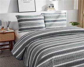 img 3 attached to 🛏️ Full/Queen Size Reversible Stripe Bedding Sets - Lightweight Bedspreads, Modern Quilts Set, All Season Coverlets with 2 Pillow Shams (Gray White)