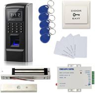 🔒 complete biometric fingerprint rfid password access control kit with 600lbs force electric em magnetic lock, 110v power supply, and 10 cards and key fobs logo