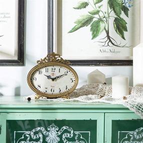 img 1 attached to 🕰️ NIKKY HOME Vintage Table Clock in French Turquoise Rococo Style - Battery Operated Rustic Design for Living Room, Bedroom, Bedside, Desk - Gold Gifting Clock