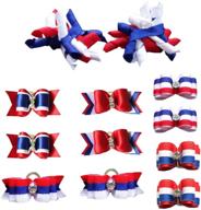 🐾 pet show patriotic 4th of july hair bows and dog bowties set for small dogs and cats - independence day accessories with rubber bands and neck collar ties, great for puppies party costumes логотип