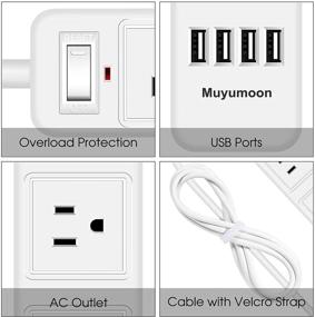 img 1 attached to 🔌 Мулумон 2-х вилочная полоса питания с защитой от перенапряжения с 3 розетками и 4 USB-портами - идеальный удлинительный кабель для телефонов, компьютеров, домашнего офиса - длиной 6,6 фута