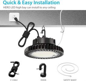 img 2 attached to 💡 UL Listed 150W 21,000LM LED High Bay Light (140LM/W) with 1-10V Dimmable Feature, 5’ Cable, 110V Plug, Hanging Hook, and Safe Rope - Ideal for Factory Warehouse, Church, HYPERLITE High Bay LED Light