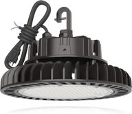 💡 ul listed 150w 21,000lm led high bay light (140lm/w) with 1-10v dimmable feature, 5’ cable, 110v plug, hanging hook, and safe rope - ideal for factory warehouse, church, hyperlite high bay led light logo
