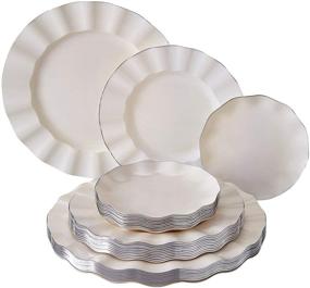 img 4 attached to 💍 Upscale Wedding and Dining: Veil Collection - Ivory - Heavyweight 30PC Party Disposable Dinnerware Set with Fine China Look