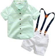 👔 kimocat toddler boys' gentleman suspender outfit: 2pcs woven shirt & shorts set with straps logo