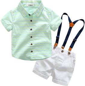 img 4 attached to 👔 Kimocat Toddler Boys' Gentleman Suspender Outfit: 2Pcs Woven Shirt & Shorts Set with Straps