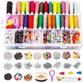 img 4 attached to 🧵 Yholin Embroidery Floss Kit - 2536pcs, 28 Colorful Threads with Pony Seed Beads, A-Z Alphabet Letter Beads, and Gemstone Beads for Friendship Bracelet String Making with Elastic String