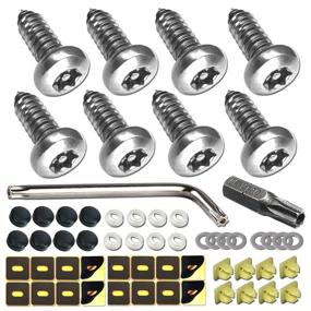 img 4 attached to Enhanced Security License Plate Screws: Anti-Theft Tamper-Proof Car Tag Bolts Set with Stainless Steel Mounting Hardware Kit, Rust-Proof 1/4 Metric M6 Self-Tapping Screws, Insert Nuts, Black Caps, and Pointed Design