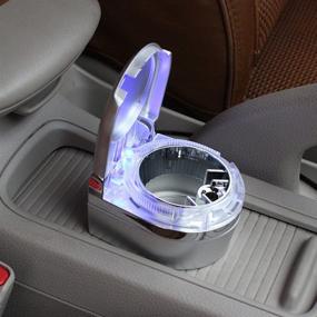 img 2 attached to 🚗 YamaziHD Mini Portable Car Ashtray: Silver Dashboard Cigar Cigarette Holder with Blue LED Light
