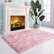 🐑 pacapet pink faux fur area rug, fluffy sheepskin throw for girls princess room bedroom, fuzzy carpet for bedside kids nursery room decor, 3x5 ft logo