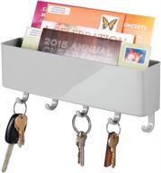 mdesign gray wall mount mail organizer with 5 hooks - modern plastic storage basket for entryway, mudroom, hallway, kitchen, office - holds letters, magazines, coats, keys логотип