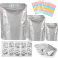 🛍️ 100 count pack of resealable stand-up zipper pouches with oxygen absorbers and labels - 1 gallon 10"x14", 7"x10", and 5"x7" heat sealable bags for long-term food storage logo
