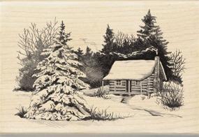 img 1 attached to 🏠 Inkadinkado Snowy Winter Cabin Wooden Christmas Stamp, 2.75'' Width x 4'' Length