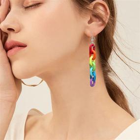 img 3 attached to 🌈 Seakuur Rainbow Resin Acrylic Earrings - Cool & Unique Transparent Color Earrings for Women and Girls - 2 Pairs Chain Earrings