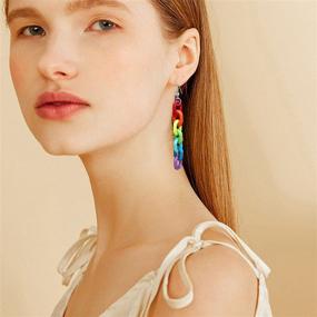 img 2 attached to 🌈 Seakuur Rainbow Resin Acrylic Earrings - Cool & Unique Transparent Color Earrings for Women and Girls - 2 Pairs Chain Earrings