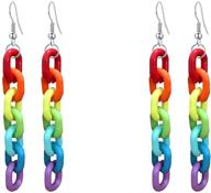 🌈 seakuur rainbow resin acrylic earrings - cool & unique transparent color earrings for women and girls - 2 pairs chain earrings logo