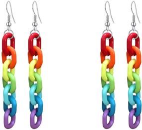 img 4 attached to 🌈 Seakuur Rainbow Resin Acrylic Earrings - Cool & Unique Transparent Color Earrings for Women and Girls - 2 Pairs Chain Earrings