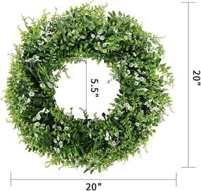 img 2 attached to 🌿 20 Inch Boxwood Themed Green Wreath with Babies Breath Flowers - Ideal for Indoor and Outdoor Decor, All Seasons, Wall Window Door