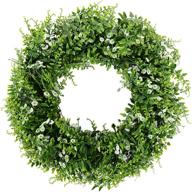 🌿 20 inch boxwood themed green wreath with babies breath flowers - ideal for indoor and outdoor decor, all seasons, wall window door логотип