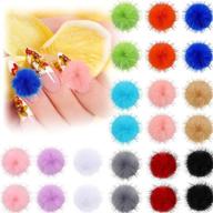 vibrant fluffy ball fur nail pom set: 24 detachable 3d plush fur balls for halloween & christmas nail decorations - acrylic nail tips accessories for girls & women diy logo