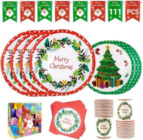 img 4 attached to Premium 111 Pcs Christmas Paper Plates and Napkins Set - Serve 24 - Disposable Party Supplies 🎄 - Includes 24 Dinner Plates, 24 Dessert Plates, 24 Napkins, 24 Cups, 1 Banner - Christmas Ornament Theme