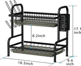 img 2 attached to 🏺 2 Tier Dish Drying Rack with Cup Holder, Drainboard, and Utensil Holder - Large Capacity Kitchen Countertop Dish Drainer for Space Saving by iSPECLE