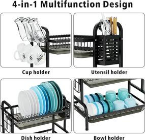 img 1 attached to 🏺 2 Tier Dish Drying Rack with Cup Holder, Drainboard, and Utensil Holder - Large Capacity Kitchen Countertop Dish Drainer for Space Saving by iSPECLE