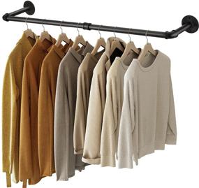 img 4 attached to Greenstell Heavy Duty Wall Mounted Garment Rack with Industrial Pipe Design - Space-Saving Hanging Clothes Rack, Detachable Garment Bar - Multi-Purpose Rod for Closet Storage - 2 Base (1 Pack)