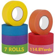 🌈 vibrant colored masking tape: rainbow decorative paper tape for kids crafts, labeling, coding - 7 rolls, 1 inch x 16.4 yards logo