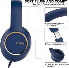 img 1 attached to RORSOU R8 On-Ear Headphones with Microphone - Lightweight Folding Stereo Bass Headphones with 1.5M No-Tangle Cord - Portable Wired Headphones for Smartphone Tablet Computer MP3 / 4 (Blue)