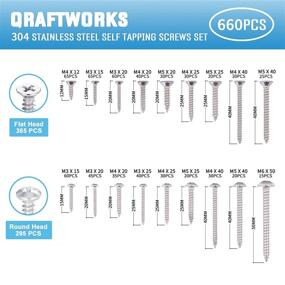 img 3 attached to 🔩 660 PCS QRAFTWORKS Stainless Steel Self Tapping Screws Assortment Set for Wood, Sheet Metal, Plastic, Fiberglass - M3/M4/M5/M6 304 Stainless Steel Phillips Drive Screw Kit (Round Head and Flat Head)