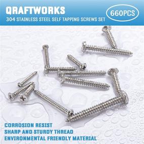 img 2 attached to 🔩 660 PCS QRAFTWORKS Stainless Steel Self Tapping Screws Assortment Set for Wood, Sheet Metal, Plastic, Fiberglass - M3/M4/M5/M6 304 Stainless Steel Phillips Drive Screw Kit (Round Head and Flat Head)