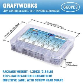 img 1 attached to 🔩 660 PCS QRAFTWORKS Stainless Steel Self Tapping Screws Assortment Set for Wood, Sheet Metal, Plastic, Fiberglass - M3/M4/M5/M6 304 Stainless Steel Phillips Drive Screw Kit (Round Head and Flat Head)