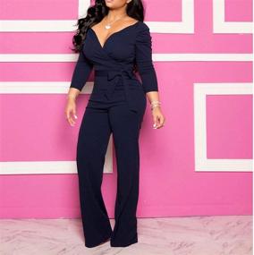 img 3 attached to 👗 IyMoo Women's Sexy V Neck Jumpsuit with Wide Leg & Long Sleeves, Wrap Top Design