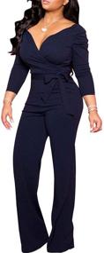 img 4 attached to 👗 IyMoo Women's Sexy V Neck Jumpsuit with Wide Leg & Long Sleeves, Wrap Top Design