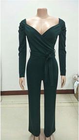 img 2 attached to 👗 IyMoo Women's Sexy V Neck Jumpsuit with Wide Leg & Long Sleeves, Wrap Top Design