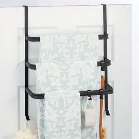 img 3 attached to 🛀 mDesign Matte Black Over Shower Door Towel Rack Holder Organizer with Adjustable Hooks - Ideal for Bathroom Towels, Washcloths, and Hand Towels