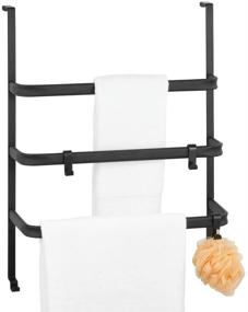 img 4 attached to 🛀 mDesign Matte Black Over Shower Door Towel Rack Holder Organizer with Adjustable Hooks - Ideal for Bathroom Towels, Washcloths, and Hand Towels