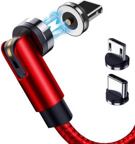 img 4 attached to 🔌 Terasako 5-Pack Magnetic Charging Cable Set (3/3/6/6/10FT) - 540° Rotating Magnetic Phone Charger Cable with LED Light - 90° Angled Connector, Durable Nylon-Braided Cords (Red)