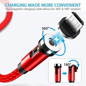 img 3 attached to 🔌 Terasako 5-Pack Magnetic Charging Cable Set (3/3/6/6/10FT) - 540° Rotating Magnetic Phone Charger Cable with LED Light - 90° Angled Connector, Durable Nylon-Braided Cords (Red)