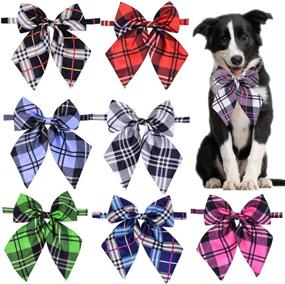 img 4 attached to 🎀 Stylish Plaid Large Bow Ties for Dogs and Cats - Adjustable Pet Bowties for Grooming - Fashionable Pet Collar Accessories - 8pcs