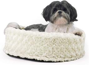 img 4 attached to Furhaven 18 Inch Round Cup Pet Beds - Plush 🐾 Fur, Terry, and Suede Cat Bed for Cats and Small Dogs