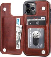 📱 onetop iphone 12/12 pro wallet case with card holder - pu leather kickstand & card slots, double magnetic clasp, durable shockproof cover 6.1 inch (brown) logo