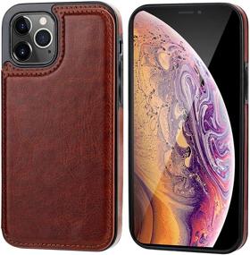 img 2 attached to 📱 ONETOP iPhone 12/12 Pro Wallet Case with Card Holder - PU Leather Kickstand & Card Slots, Double Magnetic Clasp, Durable Shockproof Cover 6.1 Inch (Brown)