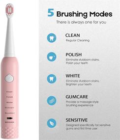 img 3 attached to 🦷 Sonic Electric Toothbrushes for Kids-5 Modes with Smart Timer, Waterproof USB Charging Rechargeable Ultrasonic Toothbrushes, 4 Replacement Brush Heads, Adults Power Toothbrush, Dentists Recommend: Improve Dental Hygiene with Advanced Technology!